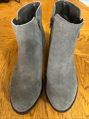 Kensie Grey Real Suede Ankle Booties with Side Zip